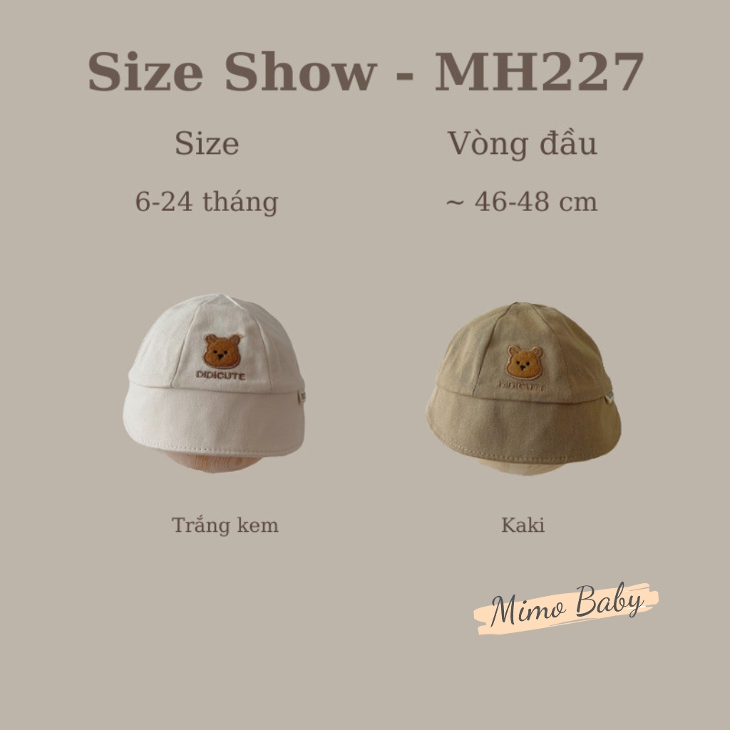 Mũ nón bucket thêu hình gấu style hàn quốc đáng yêu cho bé MH227 Mimo Baby