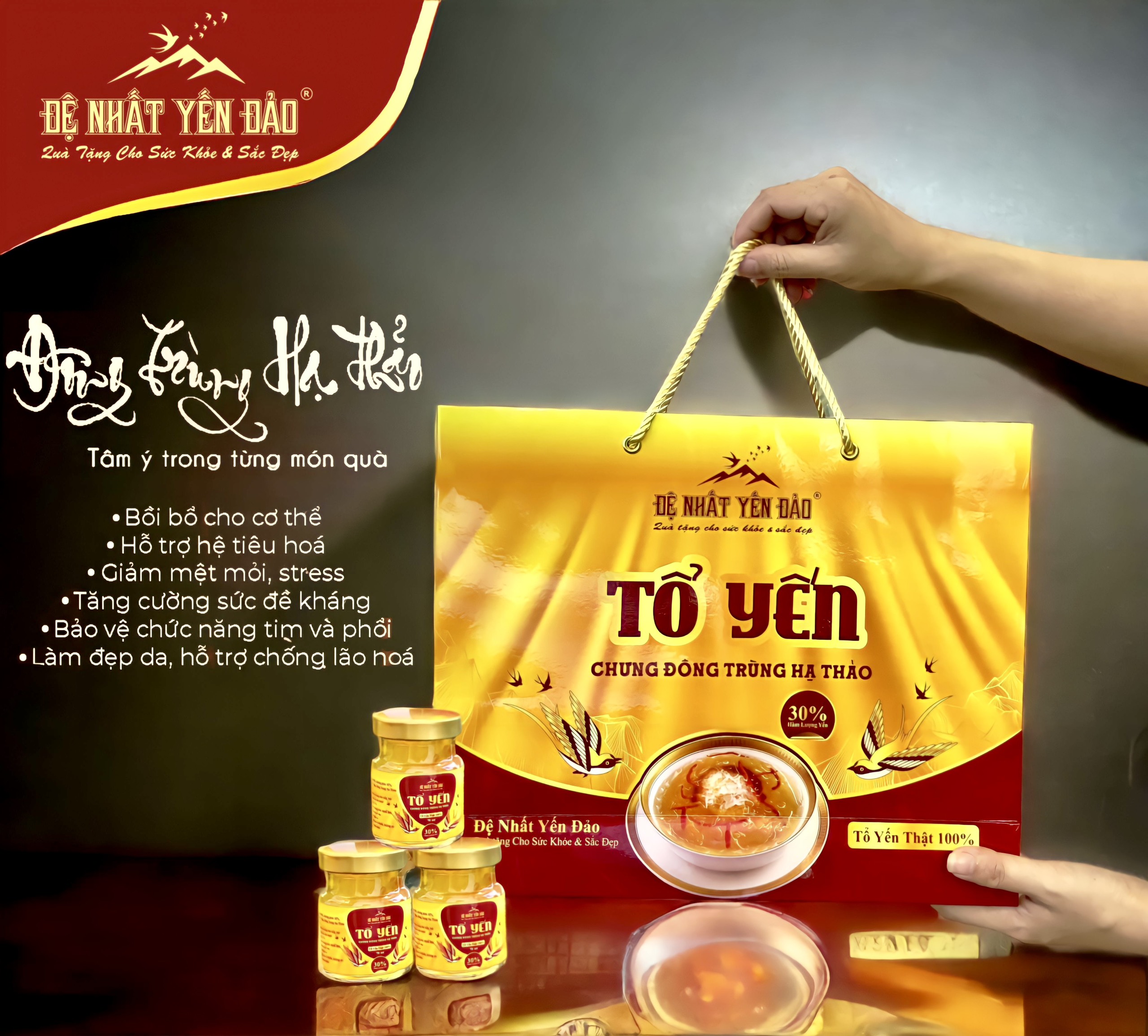 TỔ YẾN CHƯNG ĐÔNG TRÙNG HẠ THẢO - ĐỆ NHẤT YẾN ĐẢO - BỒI BỔ SỨC KHỎE - TĂNG CƯƠNG HỆ MIỄN DỊCH - TỐT CHO PHỔI - ĐẸP DA - CHỐNG LÃO HÓA KÉO DÀI TUỔI THANH XUÂN