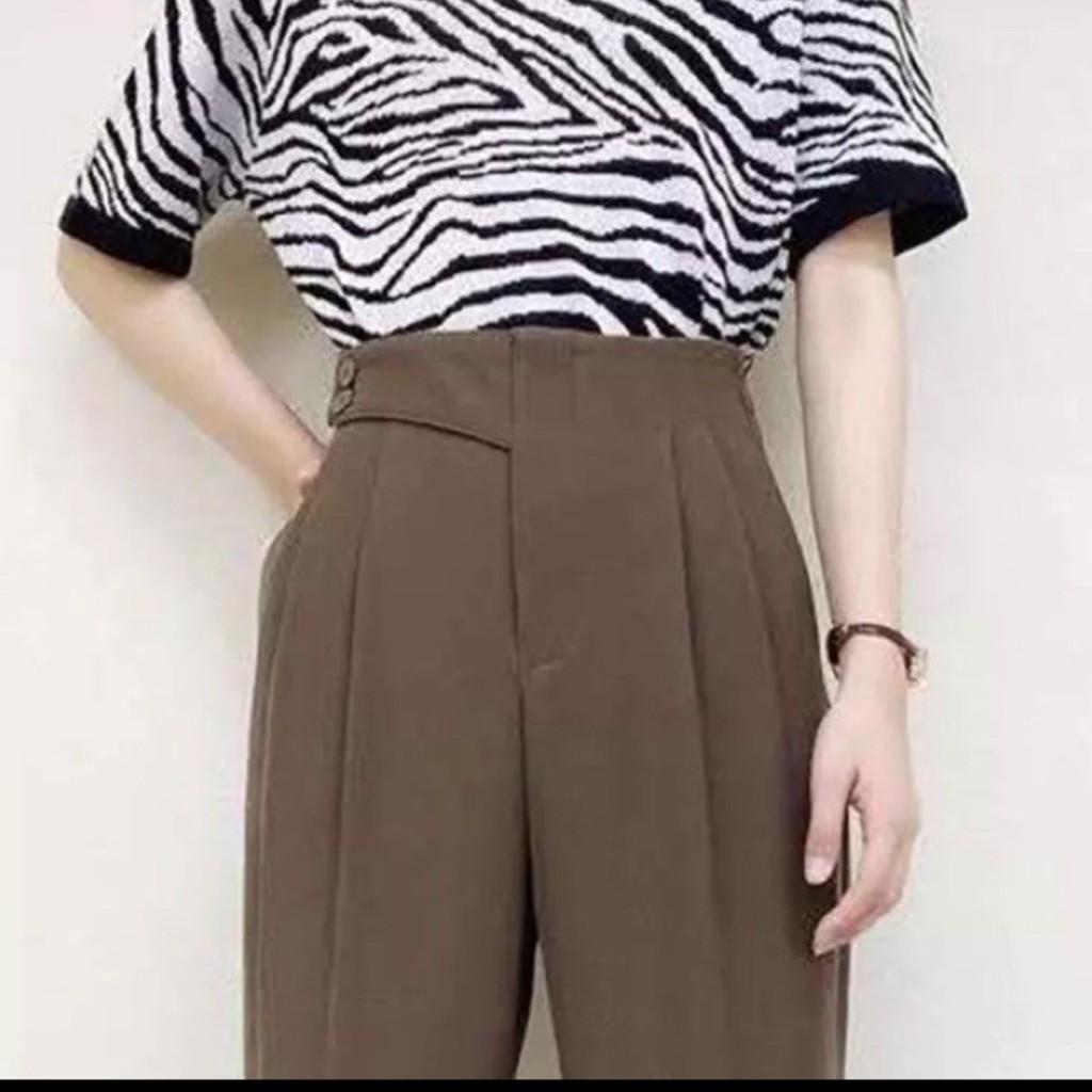 Quần baggy nữ cạp cao lưng chun sau khóa trước vạt cạp chéo tạo dáng đẹp trẻ trung.