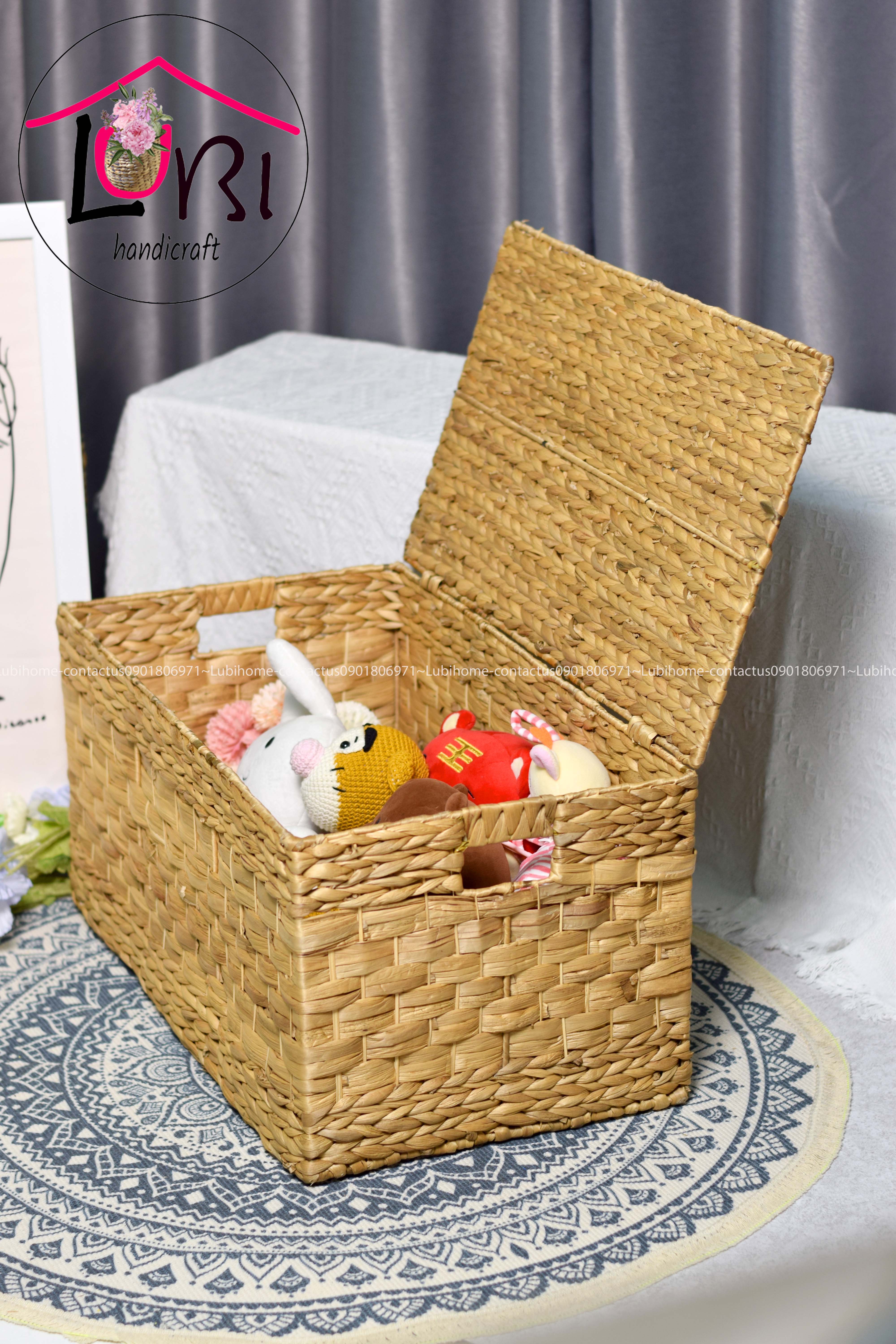 Lubihandicraft - Rương đựng đồ lục bình hình chữ nhật có nắp đậy - đơn giản, mộc mạc