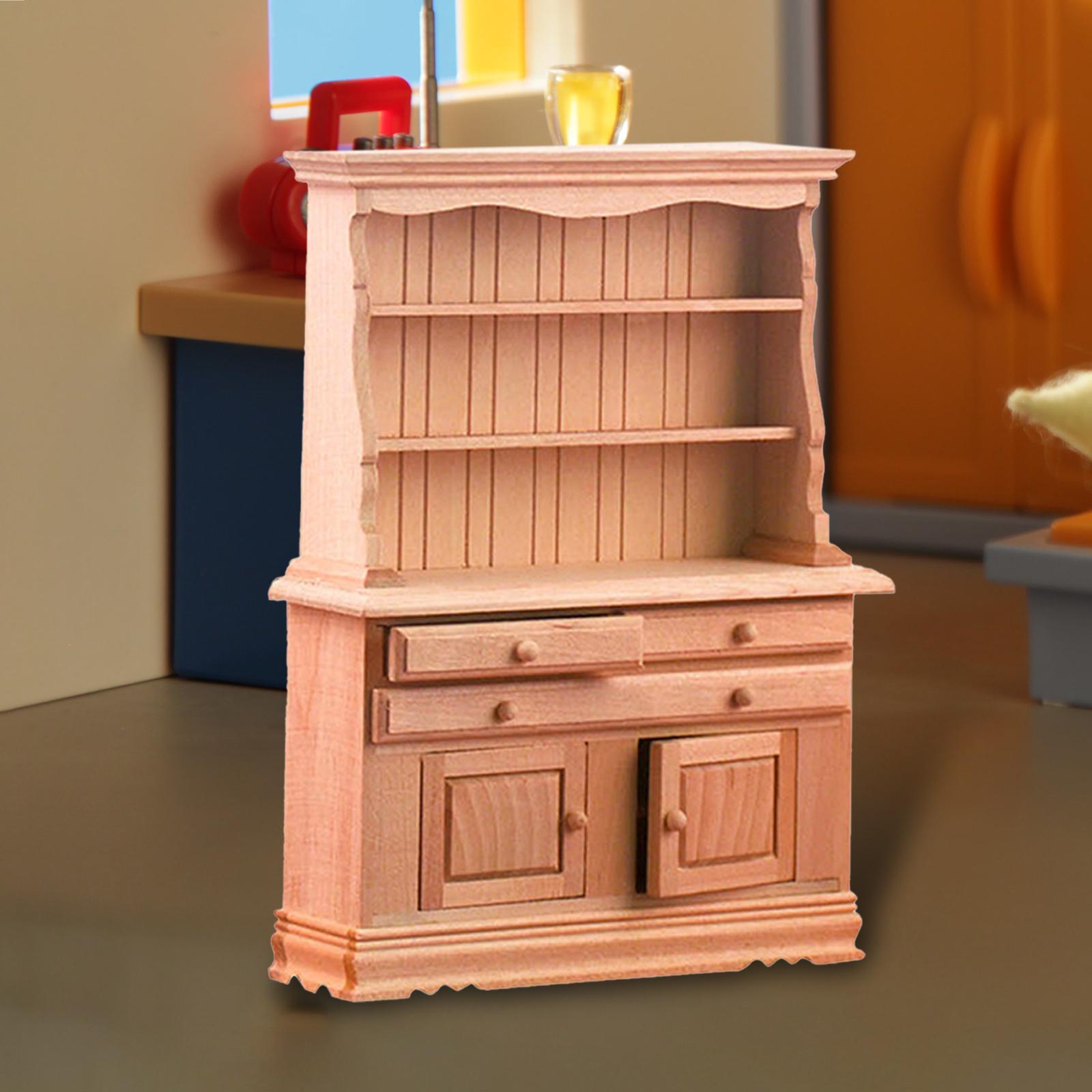 Handmade Dollhouse Cabinet Bookshelf Toy, Kids Pretend Toys Dollhouse Furniture, Dollhouse Decoration for Children Boys Girls Birthday Gifts
