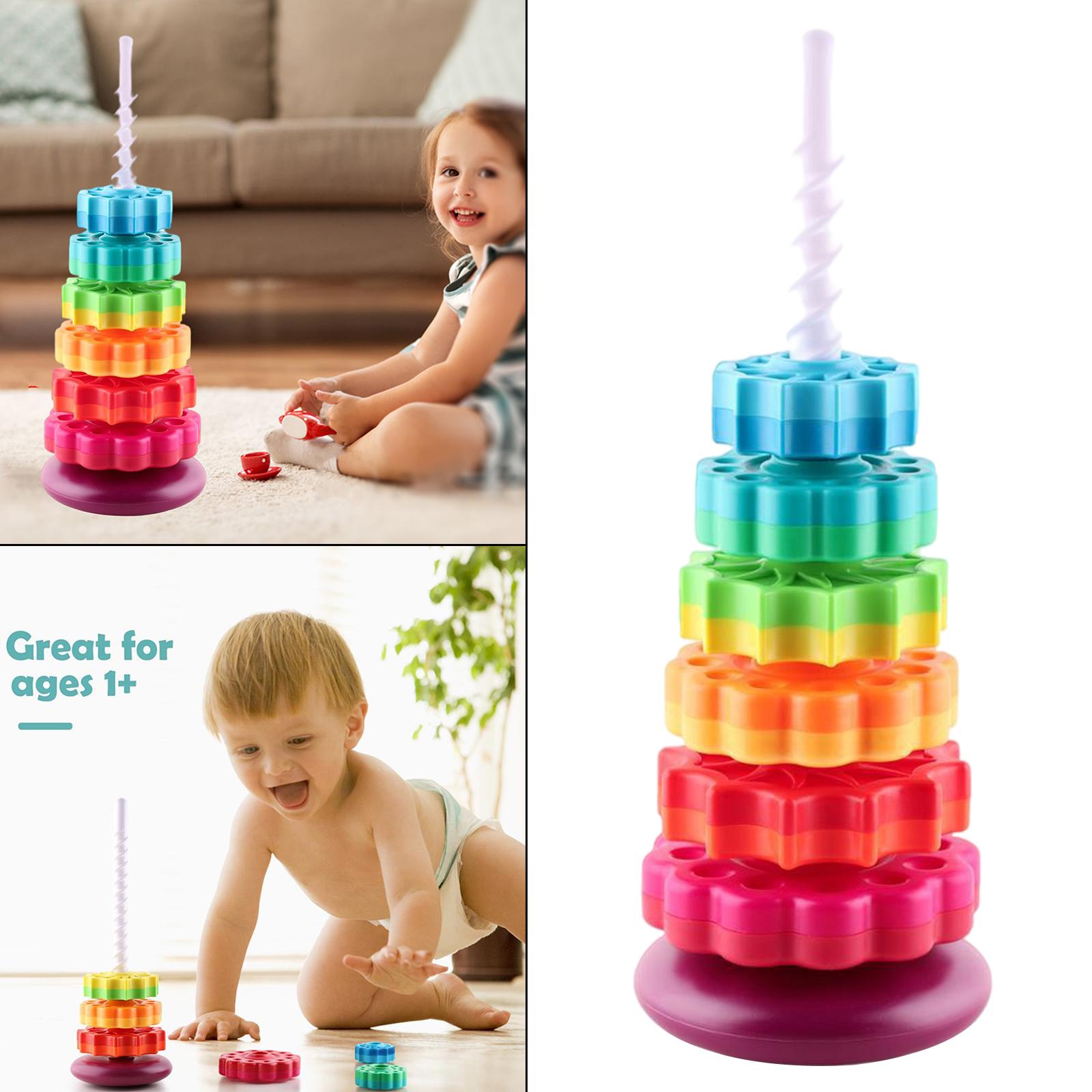 2xPlastic Rainbow Tower Stacking Toy Shape Color Recognition Building Blocks