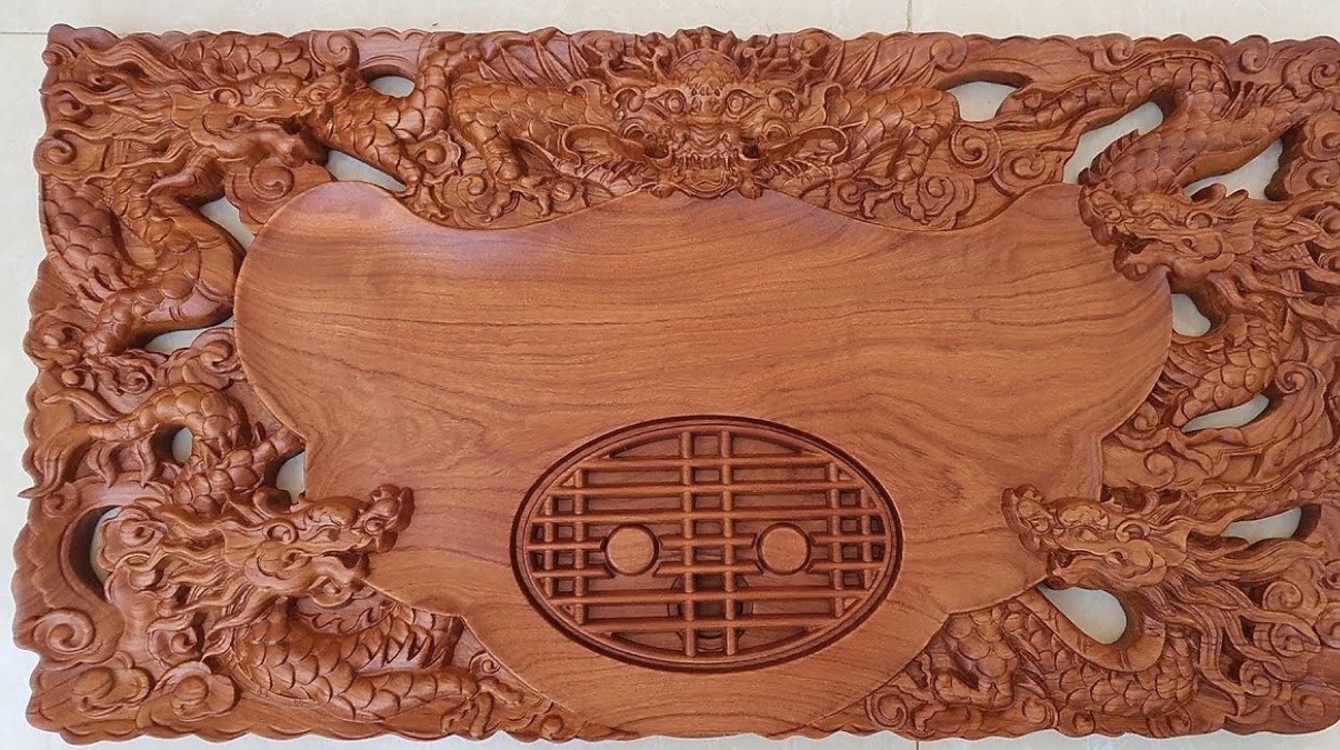 Khay Trà Ngũ Long Gỗ Nguyên Khối KT 35x60x4p