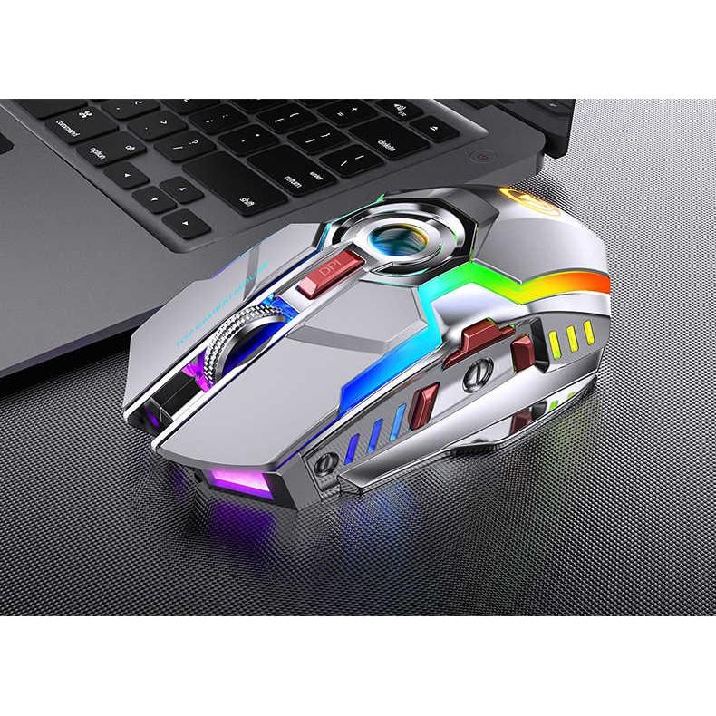 Chuột A5 Không Dây Chơi Game Sạc Pin Im Lặng Ergonomic 7 Phím Đèn Nền RGB 1600 DPI