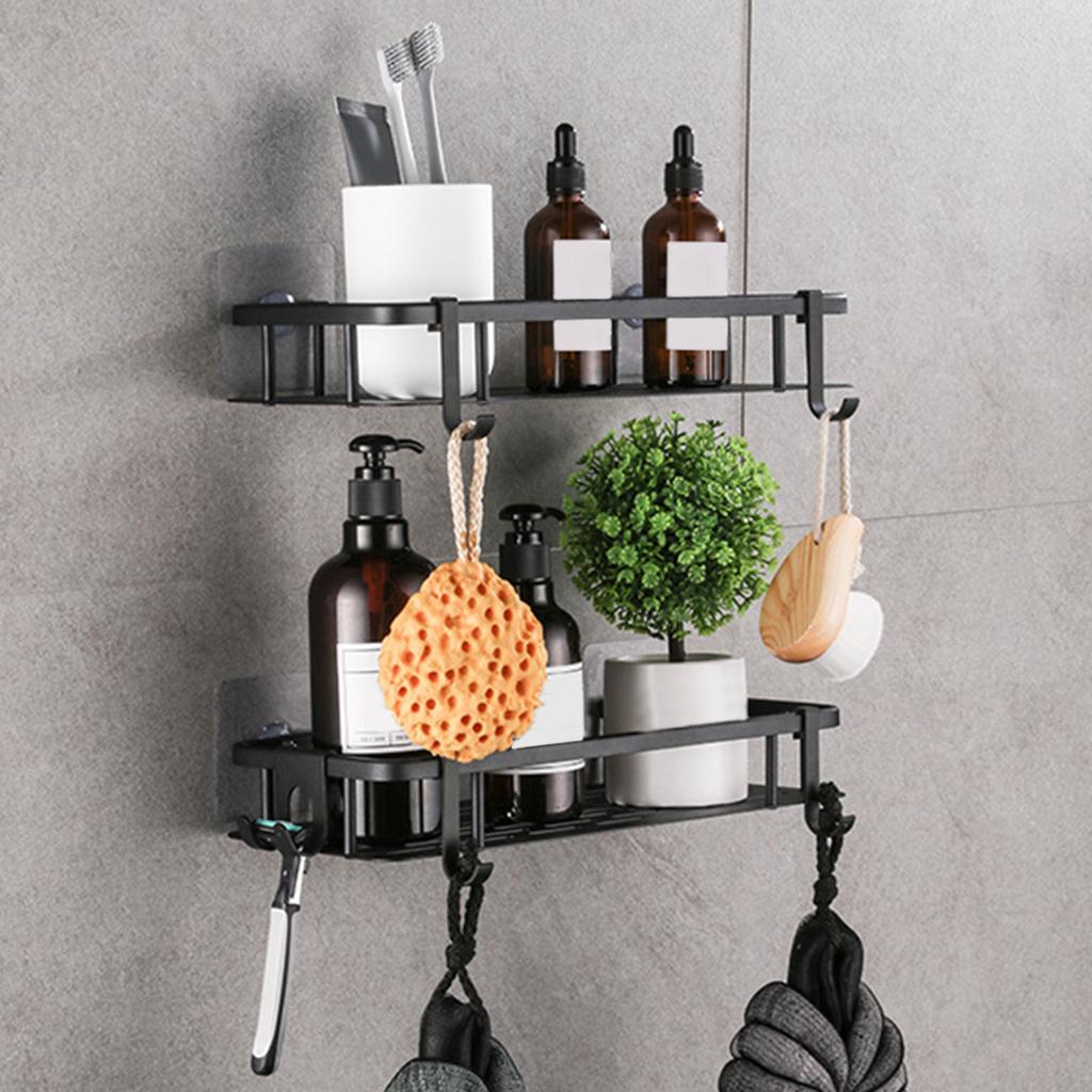2Pcs Wall Mounted Shower Caddy Shelf No Drilling Storage Basket for Washroom