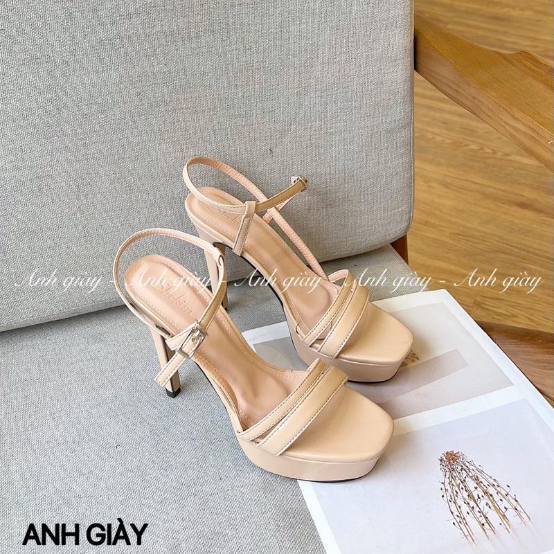 SD06 - Sandal đúp đế gót nhọn 12p quai ngang da lì độn đế trước 3p hàng VNXK siêu chắc chắc phù hợp giày cưới, dự tiệc