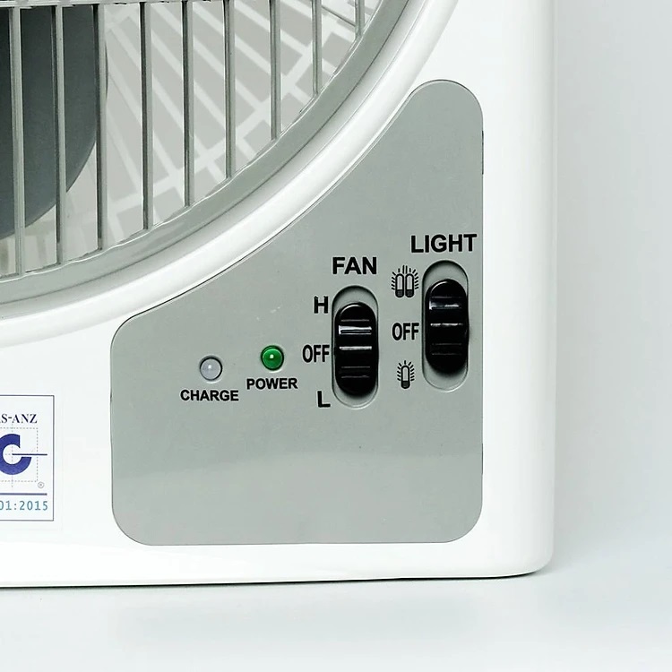 Quạt Sạc Tích Điện Dạng Hộp AC&amp;DC 10 inch Honjianda FL213 loại 2 bình có đèn LED - Hàng Chính Hãng