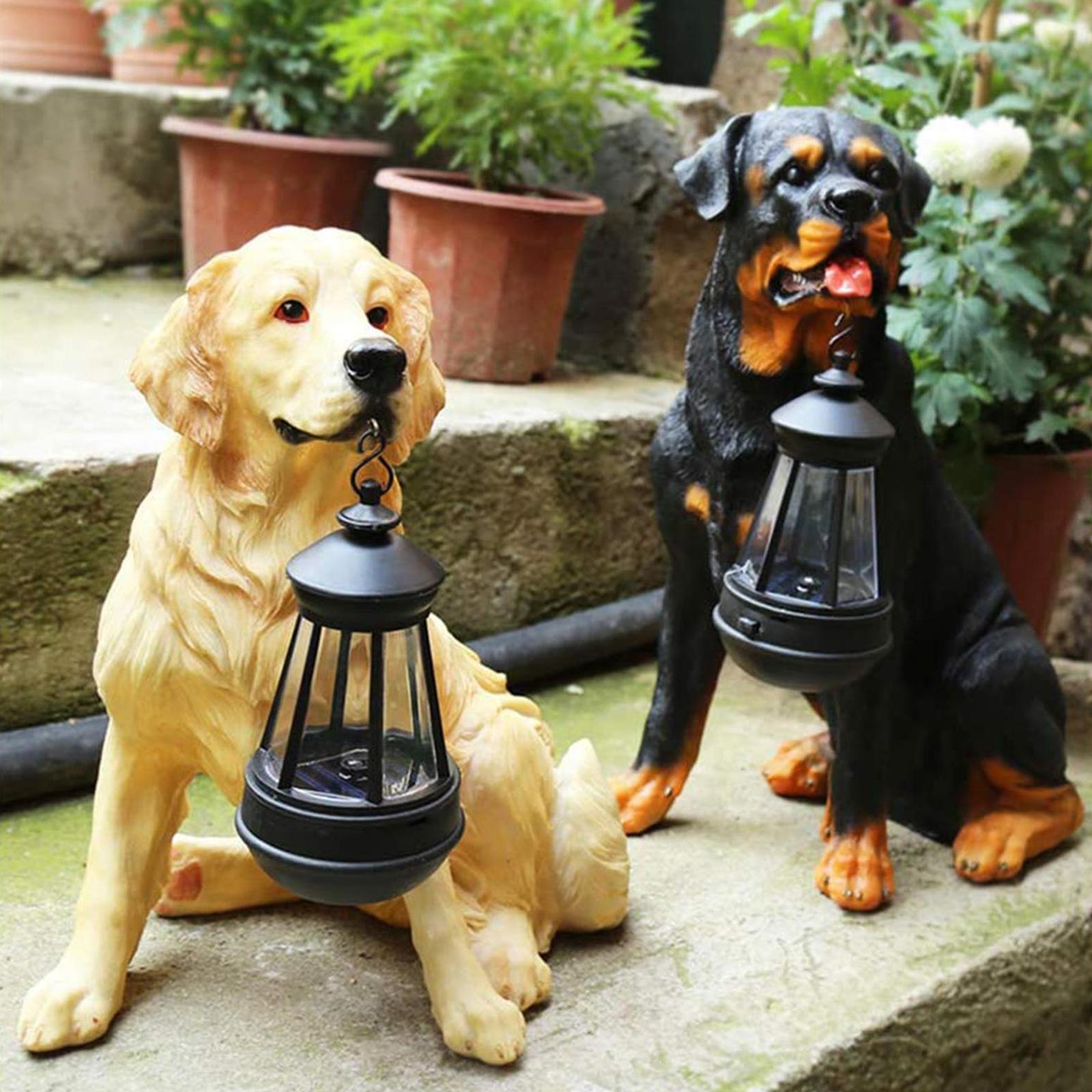 Outdoor Garden Dogs Ornament with Solar Powered Light, Resin Golden Retriever/Labrador/Rottweiler Statue with Detachable LED Solar Lights Lantern