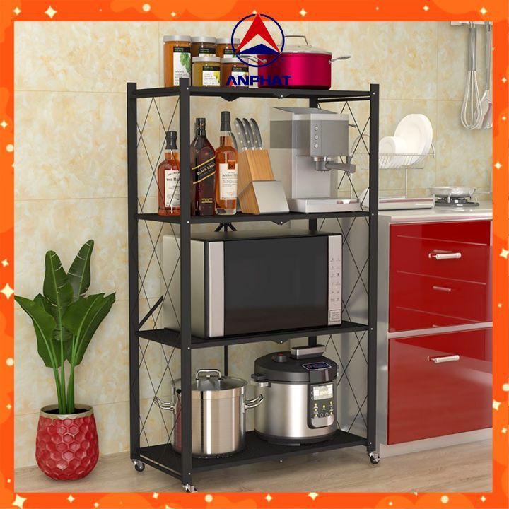 Kệ sắt gập gọn đa năng 3/4/5 tầng có bánh xe cho phòng bếp, phòng sách, phòng tắm