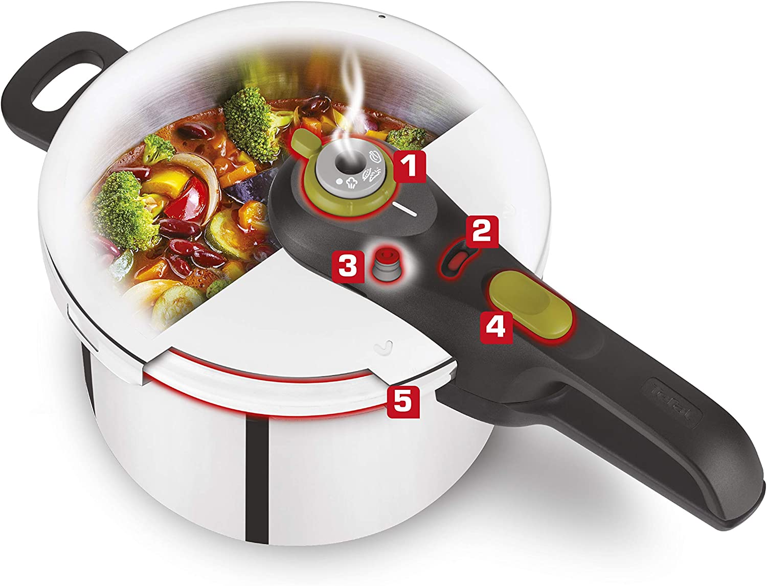 Nồi áp suất cơ inox Tefal Secure - Dung tích 4L/6L - Hệ thống khóa và van xả an toàn - Tay cầm bằng nhựa cách nhiệt - Hàng chính hãng