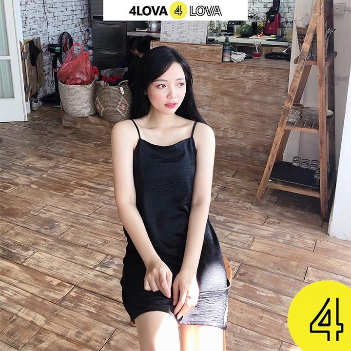 Váy đầm 2 dây nữ basic 4LOVA dáng suông chất đũi lụa cao cấp