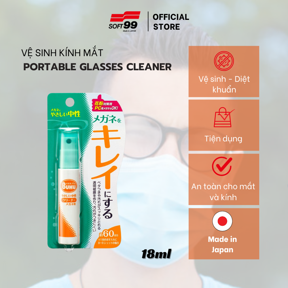 Chai Xịt Vệ Sinh Mắt Kính, Điện Thoại, Máy Tính Bảng Portable Glass Cleaner H - 35 18Ml Soft99