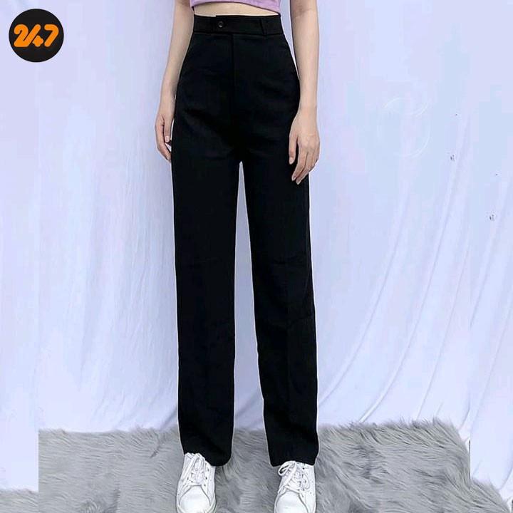 QUẦN TÂY NỮ ỐNG RỘNG - DÁNG SUÔNG CẠP CAO GEN BỤNG KHÓA TRƯỚC - CHẤT VẢI TUYÊT MƯA - MÀU ĐEN TRẮNG - MẶC ĐI CHƠI ĐI LÀM