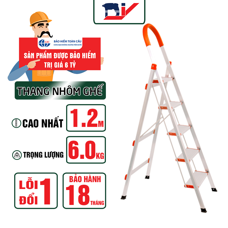 Thang nhôm ghế 5 bậc DIY TLN-05 tải trọng 150kg
