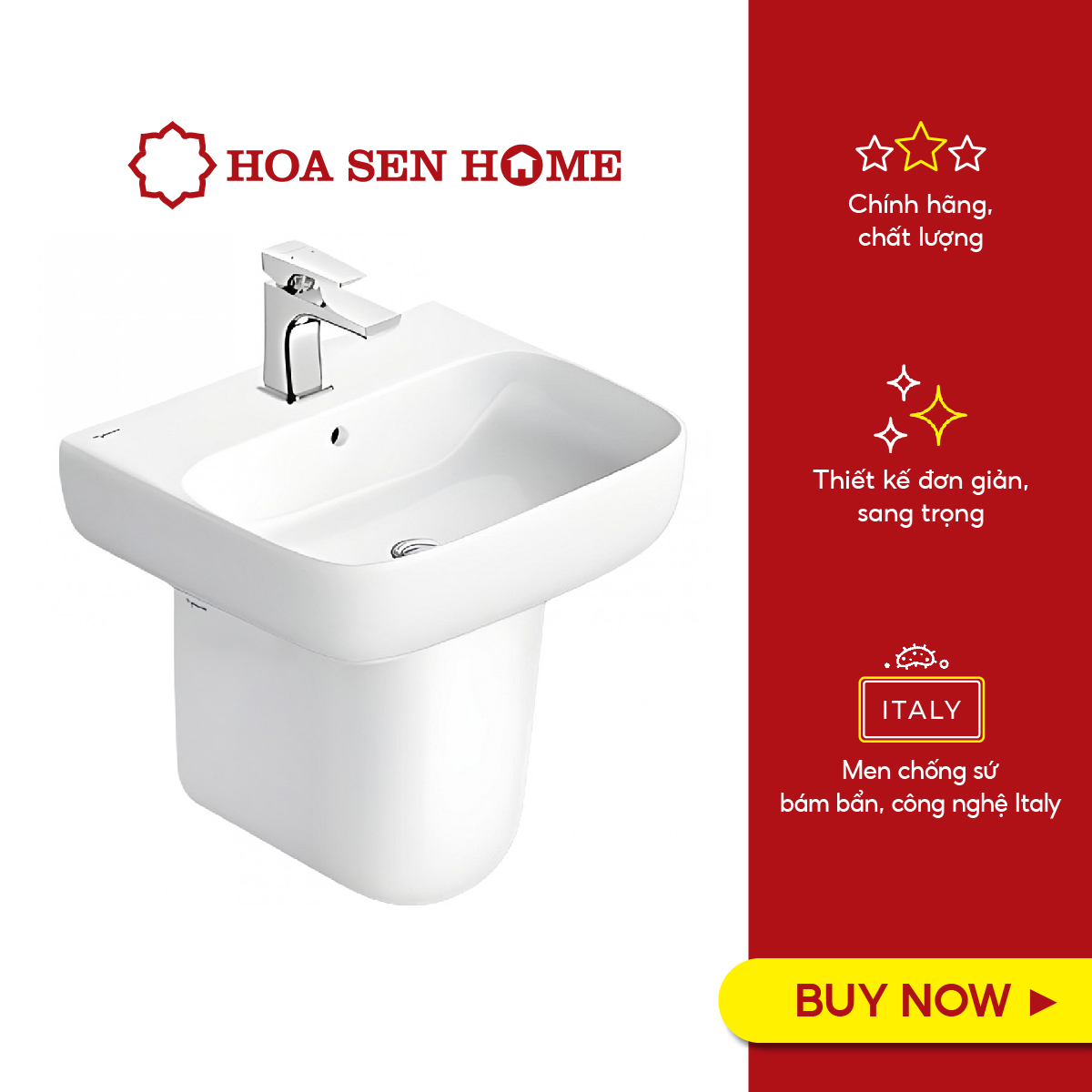 Bộ lavabo treo tường chân ngắn Viglacera V23 men sứ men Nano Titan sáng bóng, công nghệ Italy chống bám bẩn đến 89% - Hoa Sen Home - Hàng chính hãng