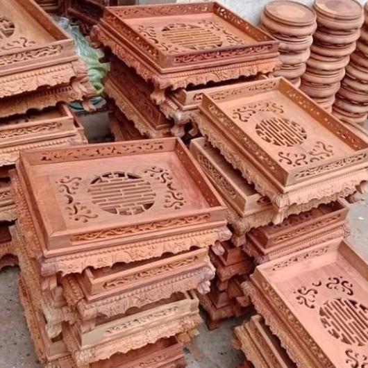 KHAY TRÀ CHÂN QUỲ BẰNG GỖ HƯƠNG CAO CẤP HÀNG PU KT :37X27 CM -  TƯ VẤN MIỄN PHÍ