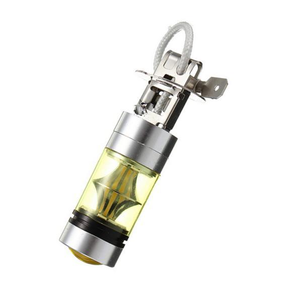 2Pcs Car H3 100W Fog Light Yellow 2323 LED DRL Projector Lamp Bulb 4300K