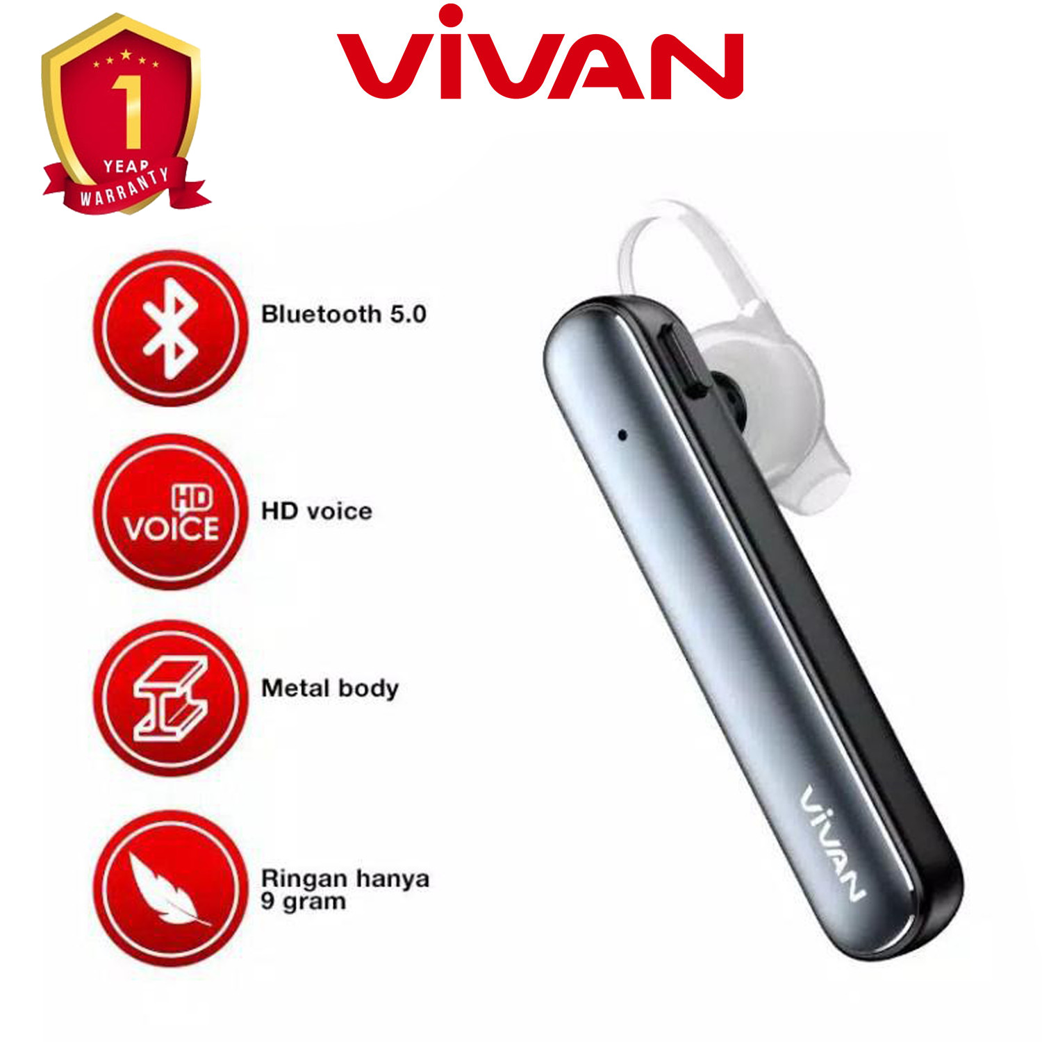 Tai Nghe Bluetooth 5.0 VIVAN CHAT100 Âm Thanh Micro HD - Thời Gian Đàm Thoại 6 Tiếng - Hàng Chính Hãng