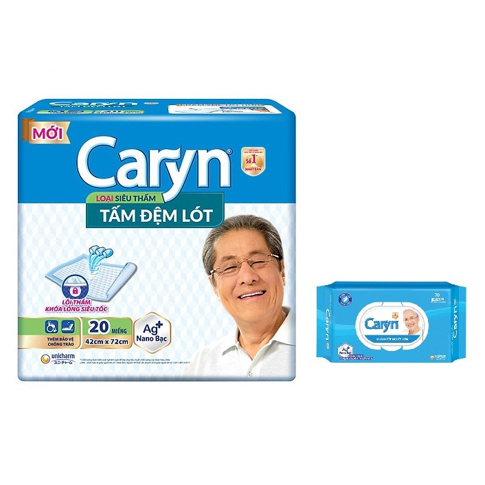 CARYN TẤM ĐỆM LÓT L20 + GÓI KHĂN ƯỚT 70 MIẾNG