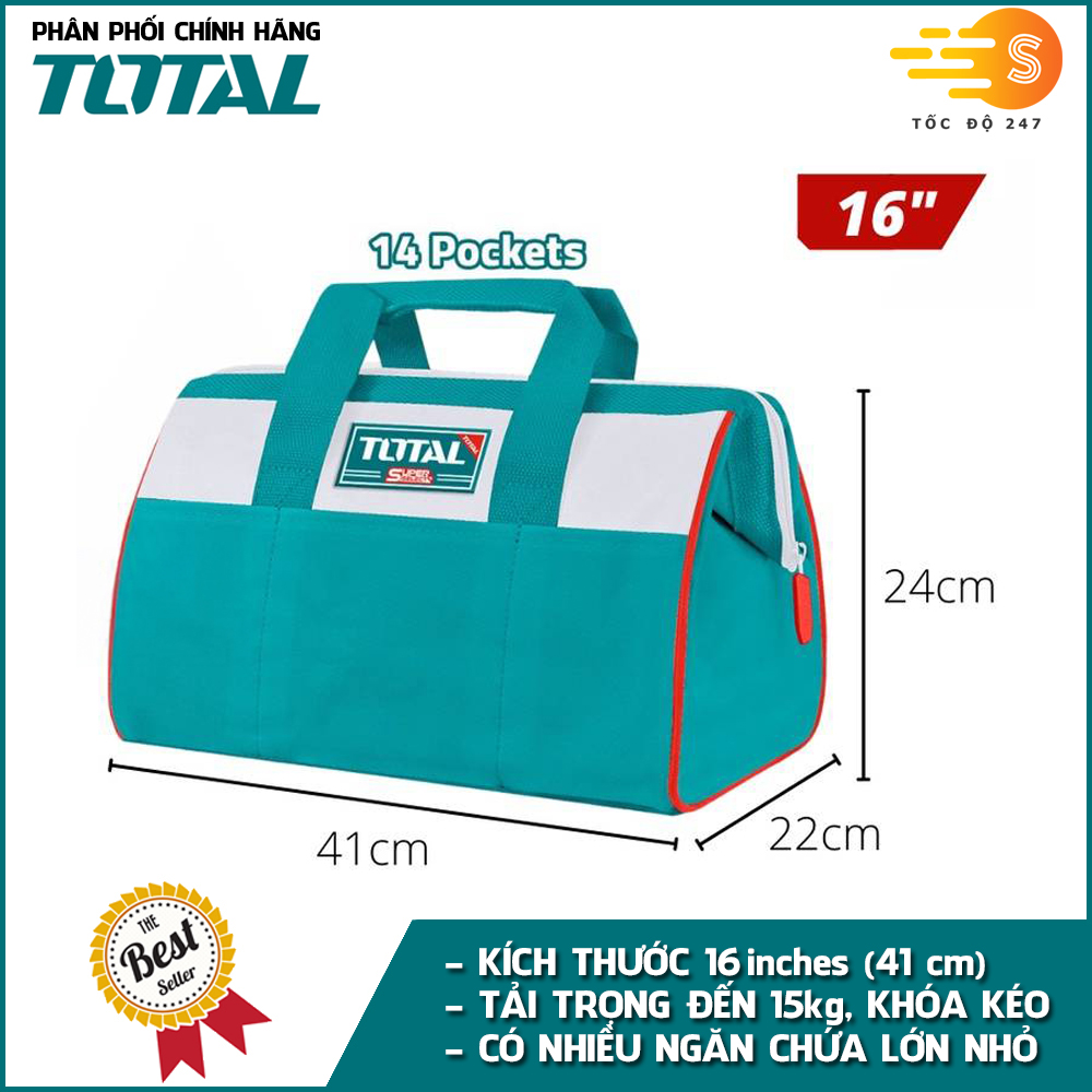 Túi Xách Đựng Dụng Cụ Đồ Nghề Total Tht261325 13In, Tht261625 16In - Nhiều Ngăn Chứa, Tải Trọng Lớn, Vải Polyeste Chắc Chắn - Loại Lớn 16In