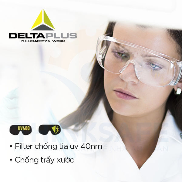 Kính bảo hộ Deltaplus Piton2 Kính chống bụi, chống tia UV, đeo cùng kính cận, chống đọng hơi sương, Safety Glasses Piton 2 Clear