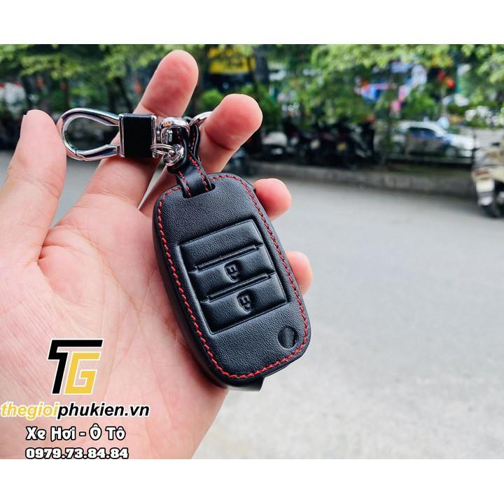 Bao da may viền bảo vệ chìa khóa xe dành cho Kia Morning, Kia Seltos bản thiếu, Kia Soluto kèm móc đeo Inox