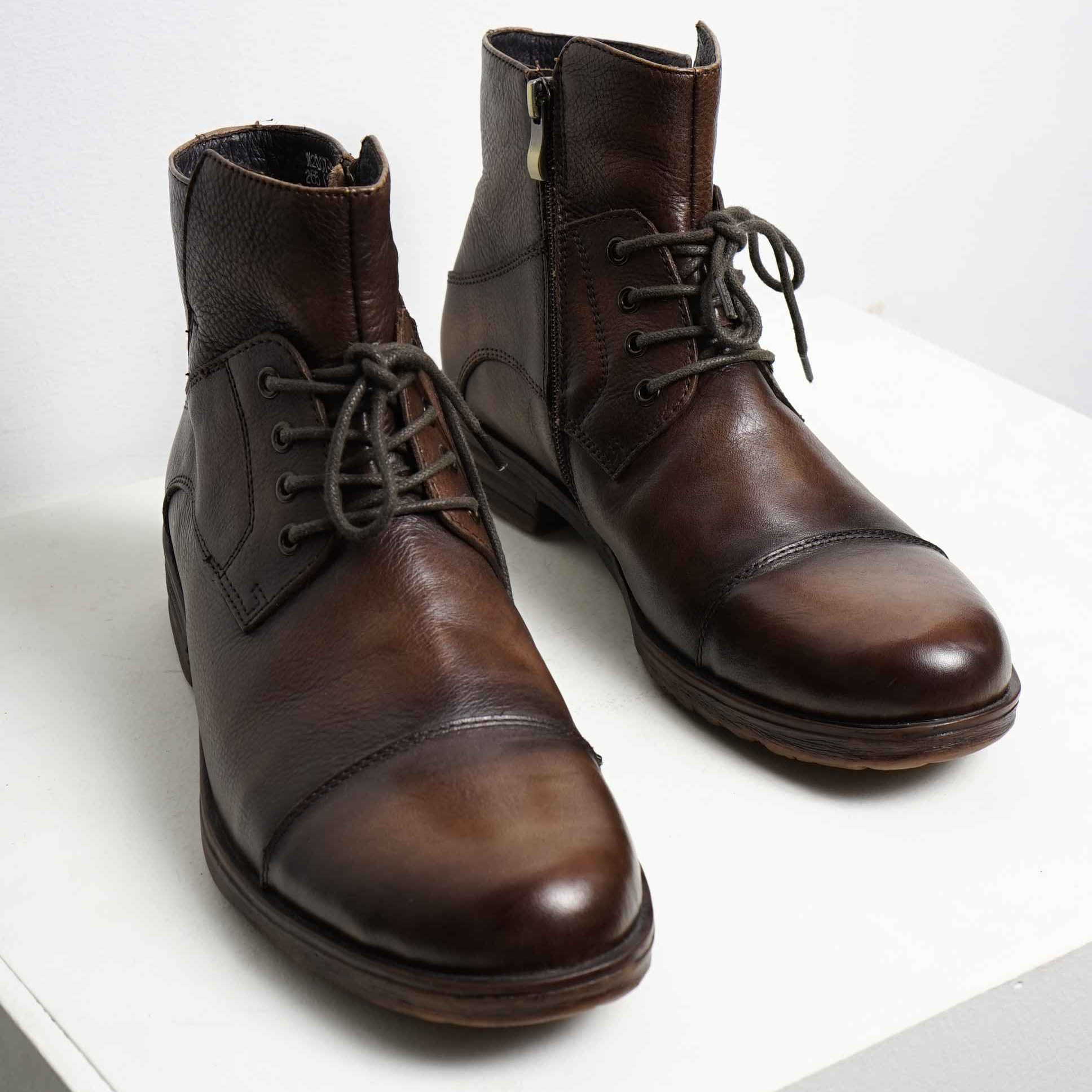 Giày Boot Nam Cao Cổ Khóa Kéo VINTAGE Màu Nâu Da Thật 2 Lớp Mũi Tròn Đế Khâu Văn Phòng Công Sở Sartorial Bảo Hành 1 Năm