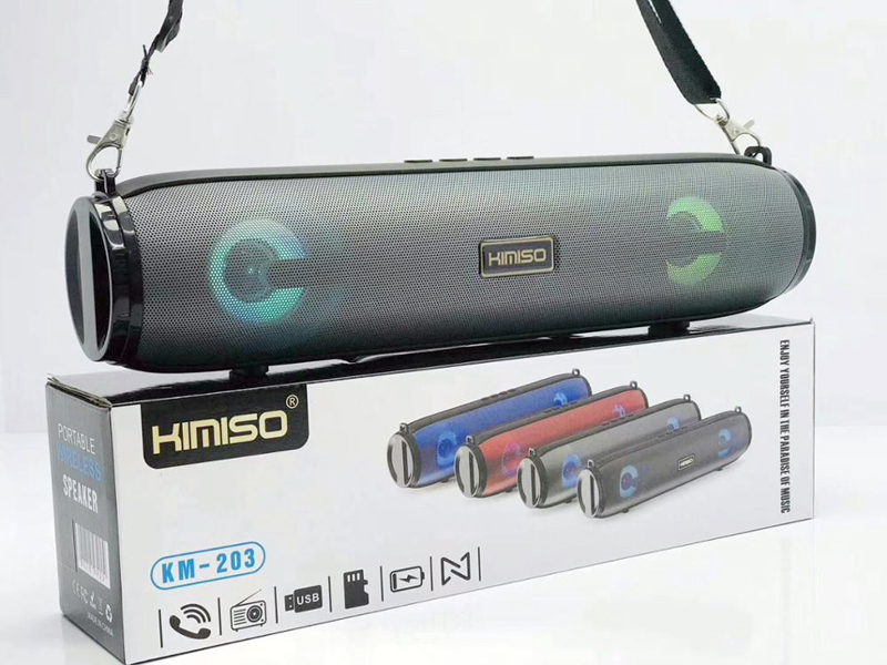 Loa bluetooth stereo KIMISO KM-203 TWS kết nối cùng lúc 2 loa - có đèn led và dây đeo (màu ngẫu nhiên) HÀNG NHẬP KHẨU