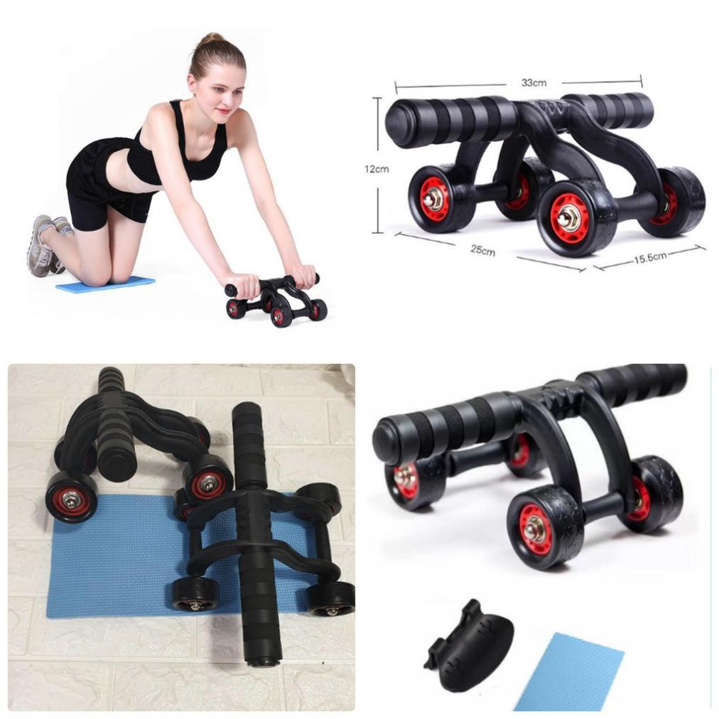 Con lăn tập bụng gym 4 bánh TẶNG KÈM thảm nhỏ đỡ đầu gối - con lăn tập cơ bụng dùng cho cả vđv chuyên nghiệp