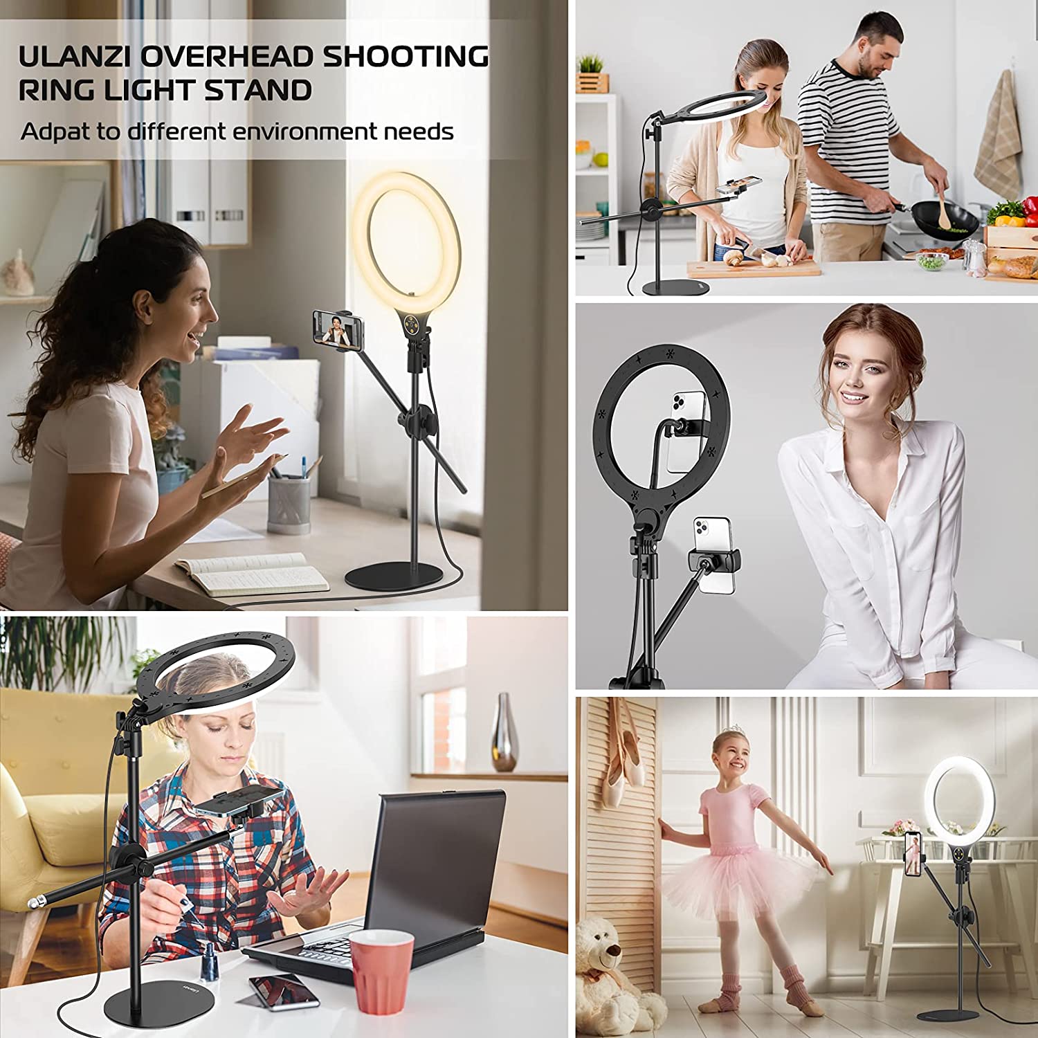 Bộ Đèn Vòng Giá Đỡ Chụp Ảnh Trên Cao - Ulanzi Desktop Overhead Shooting Bracket Ring Light Set - Hàng Chính Hãng