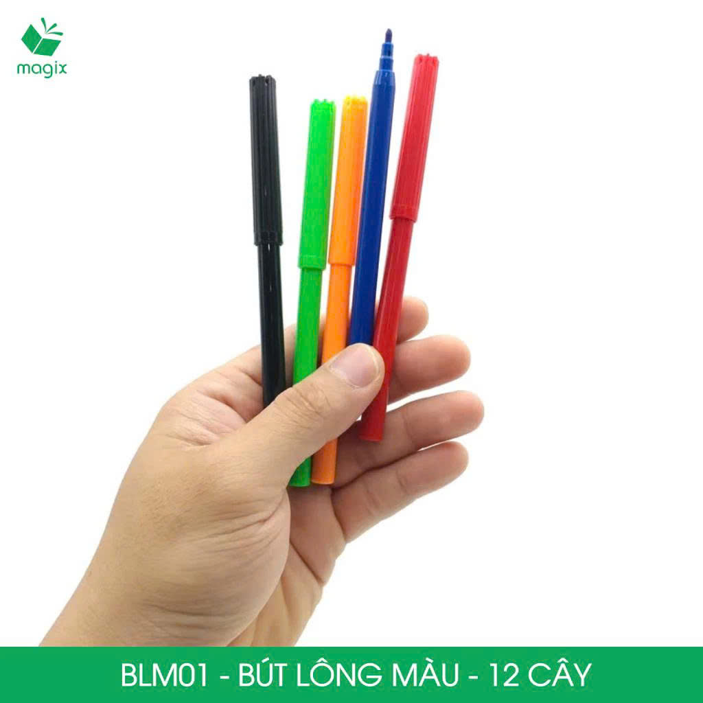 BLM01 - 12 cây bút lông màu, bút dạ màu sắc tươi sáng, an toàn cho bé