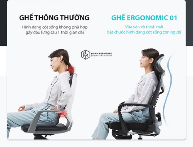 Ghế công thái học ngả lưng 170 Ergonomic E01 hỗ trợ cột sống cực tốt