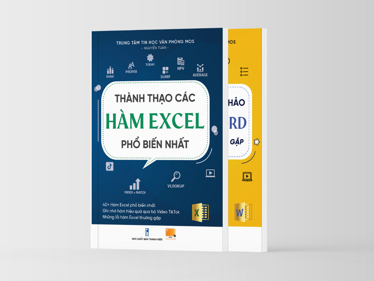 Combo 2 Sách Thành thạo Tin học văn phòng: Thành thạo Hàm Excel phổ biến nhất + Thành thạo Soạn thảo văn bản Word - Mẹo xử lý lỗi Word Excel trong công việc -  tinhocmos