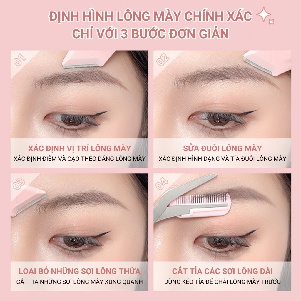 Set 2 Món Cắt Tỉa Lông Mày Kèm Lược Chải Bằng Thép Không Gỉ