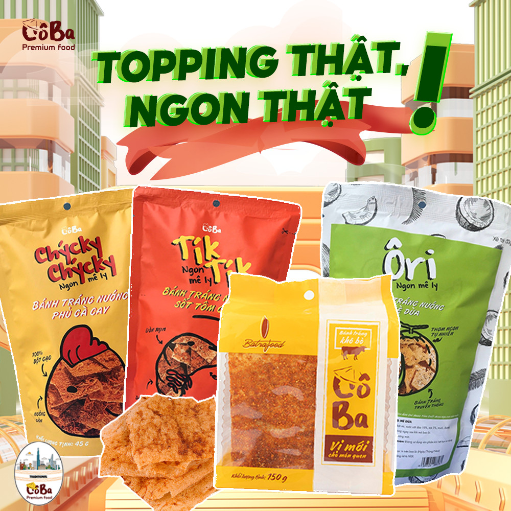 Snack Bánh Tráng Nướng Phủ Gà Cay Chycky Chycky Cô Ba 45g đồ ăn vặt,mồi nhậu ngon,giá rẻ cho dân văn phòng