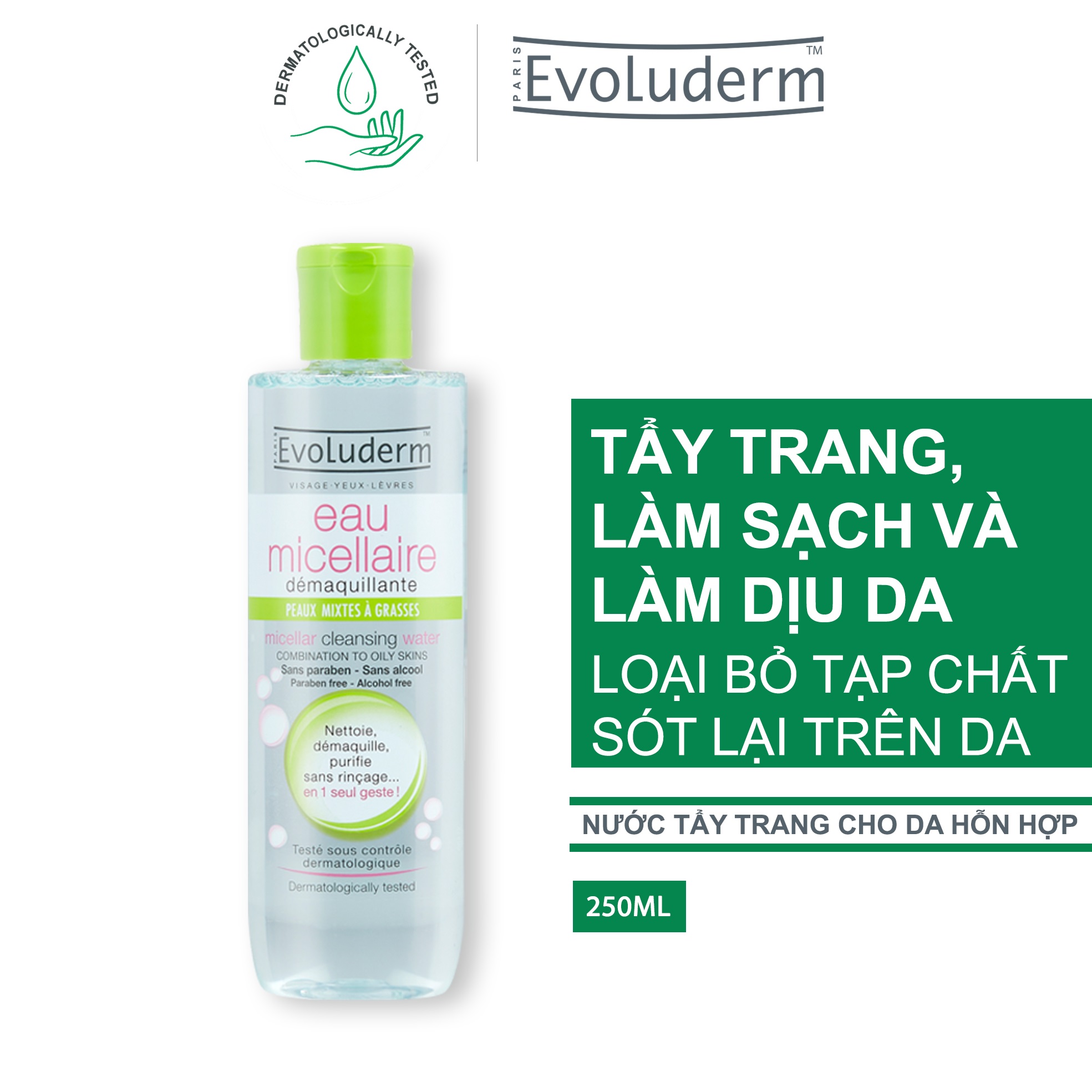 Nước tẩy trang dành cho da hỗn hợp Evoluderm 250ml