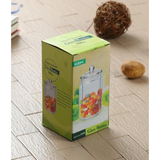 Hũ Thủy Tinh Lục Giác nắp Thủy tinh