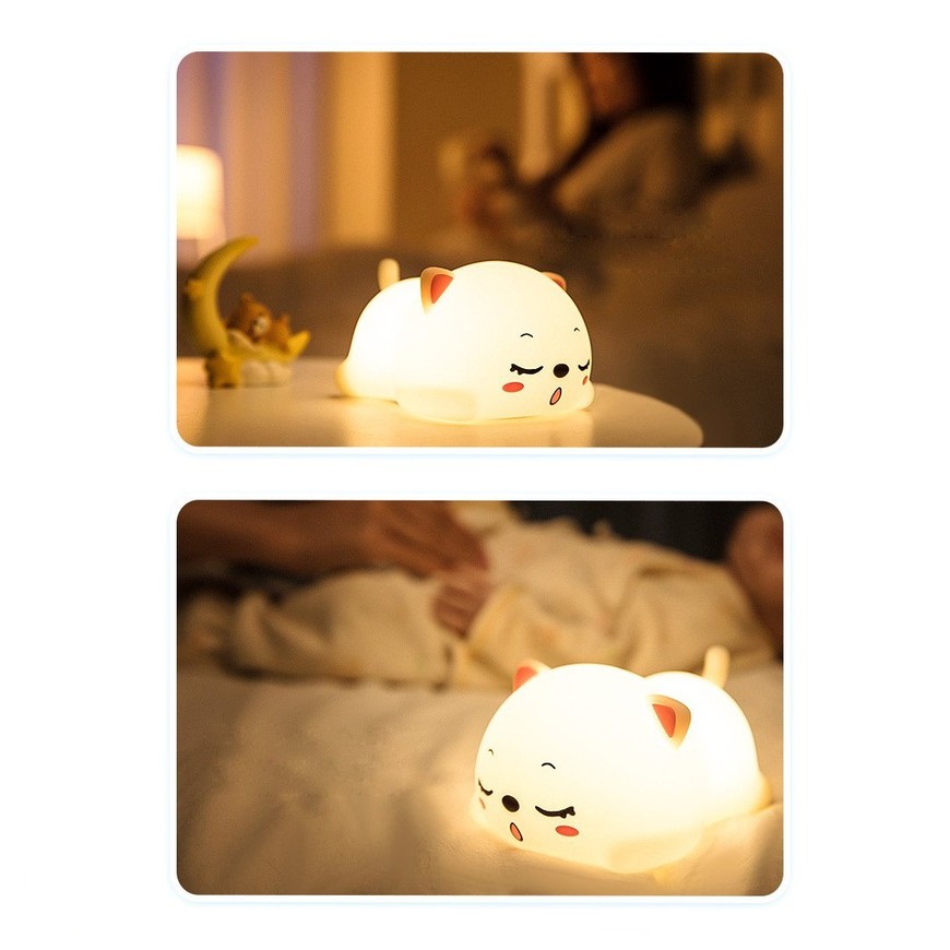 Đèn Ngủ Silicone Mèo Con Dễ Thương Có Điều Khiển Từ Xa LED RGB 16 Màu