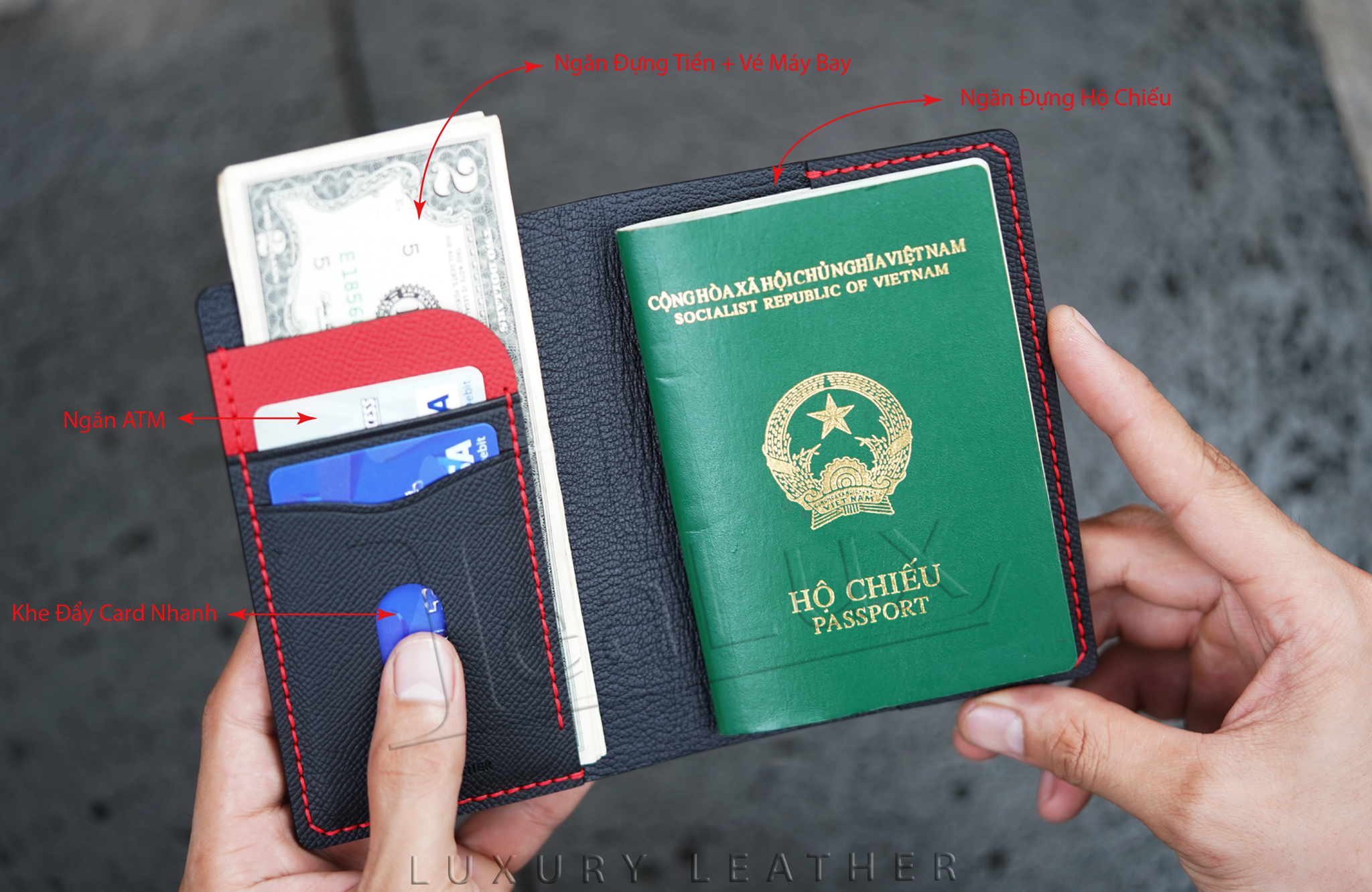 Ví Đựng Hộ Chiếu Da Epsom Handmade Lealux Passport Wallet