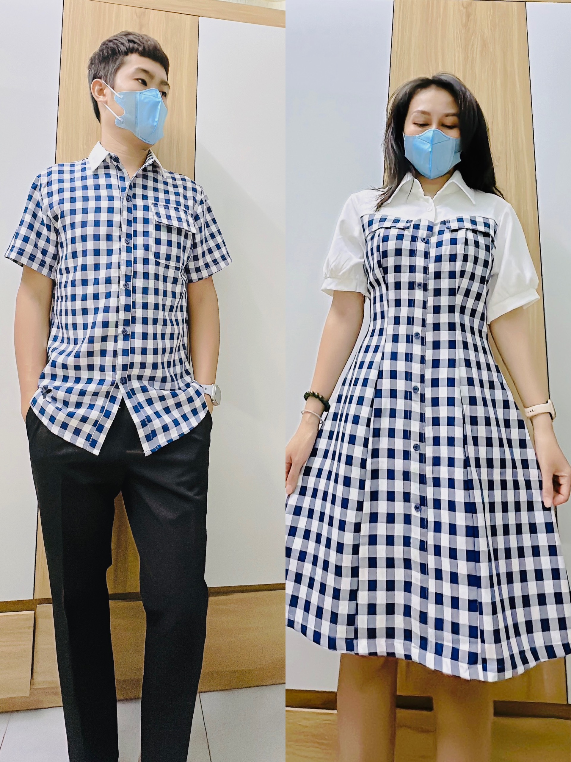 Set váy áo sơ mi mới Couple Tina 1 - hình thật AV001