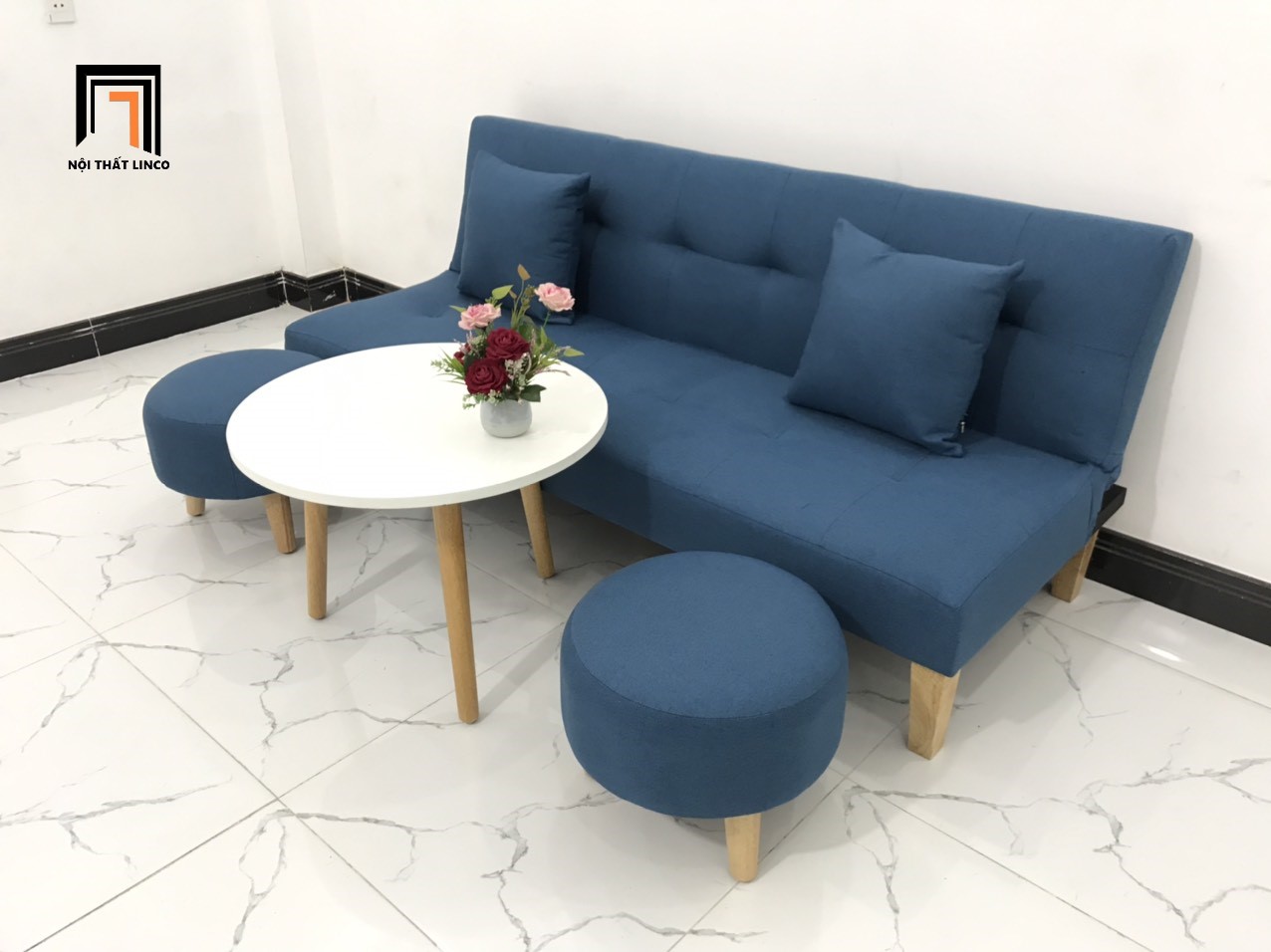 Bộ ghế sofa giường nằm xanh dương nhiều kích cỡ