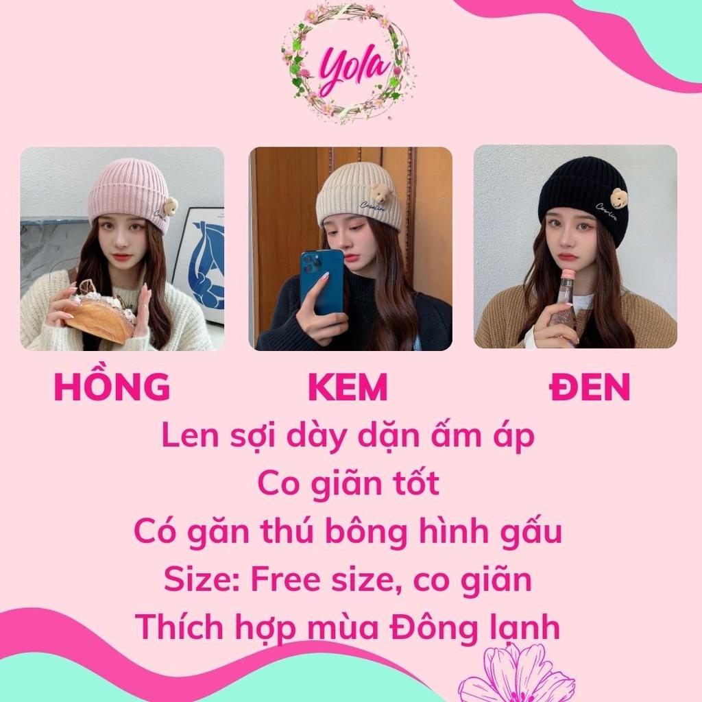 Mũ Len Nữ Mùa Đông Yola shop Giữ Ấm Tai Mùa Đông gắn gấu phong cách Hàn Quốc Dễ Thương MULE.006 (QUÀ TẶNG CỘT TÓC)