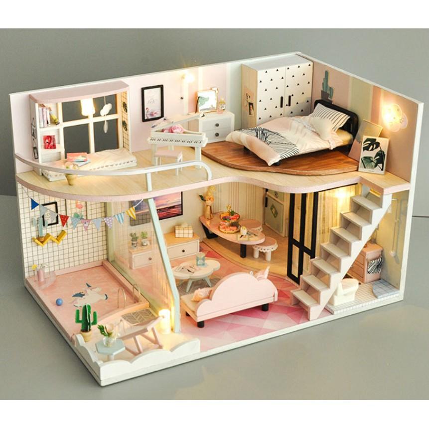 KHO-HN * Mô hình nhà búp bê gỗ DIY - Kỉ niệm màu hồng - Picking Up A Ping Memory Time