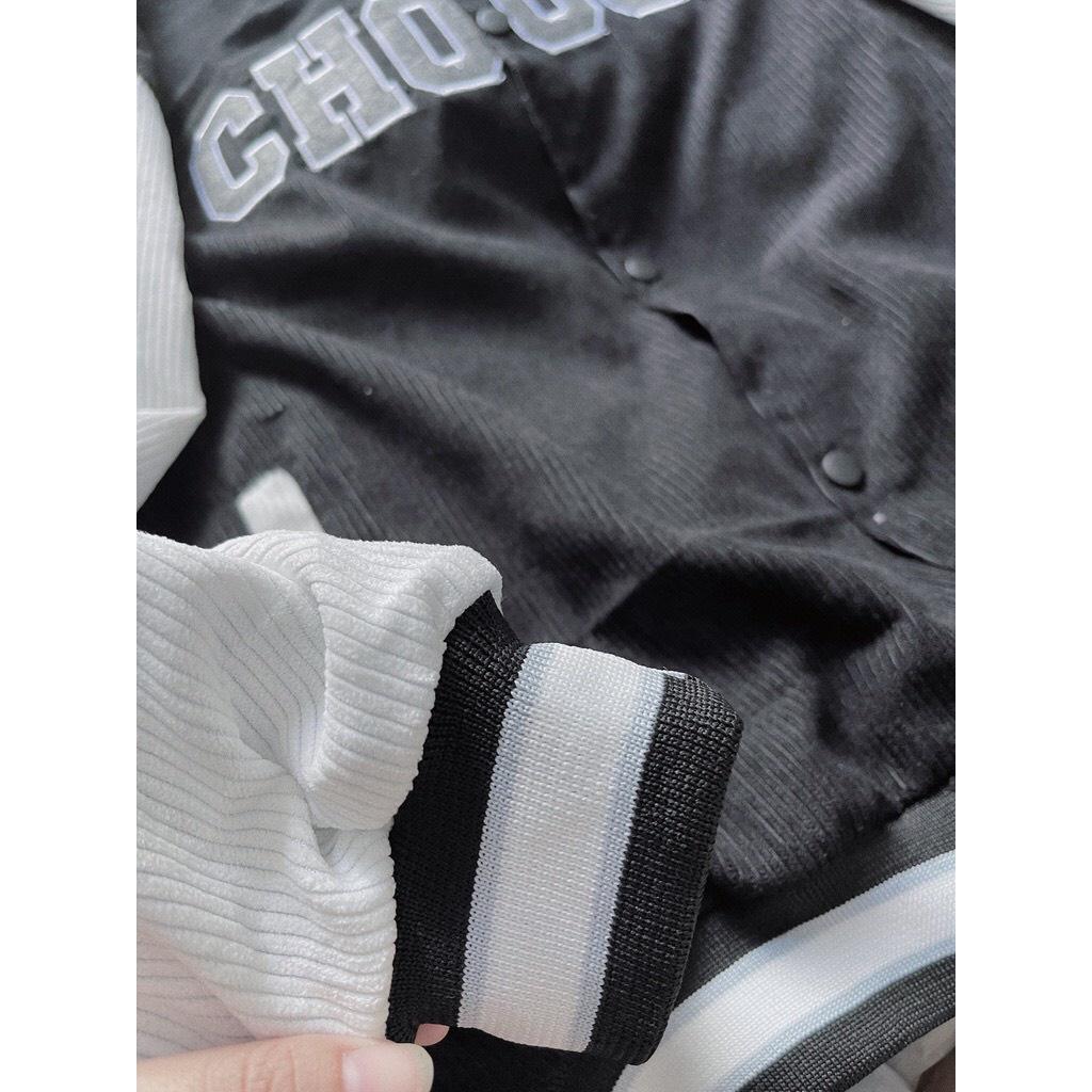Áo Khoác Bomber Nhung Tăm Gân Thêu 2 Lớp CHOOSE Form Rộng Unisex Nam Nữ