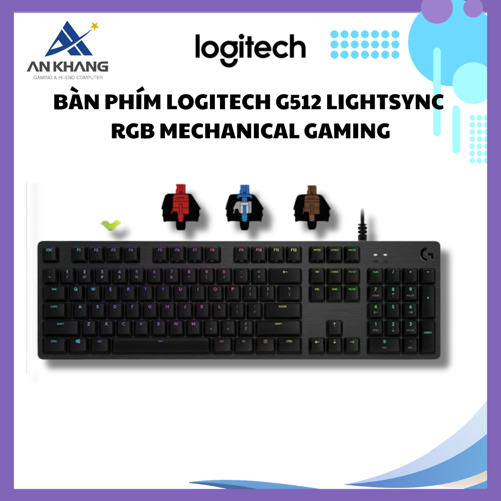 Bàn phím Logitech G512 Lightsync RGB Mechanical Gaming (GX Brown/Tactile - GX Blue/Clicky - GX Red Linear) - Hàng Chính Hãng - Bảo Hành 24 Tháng