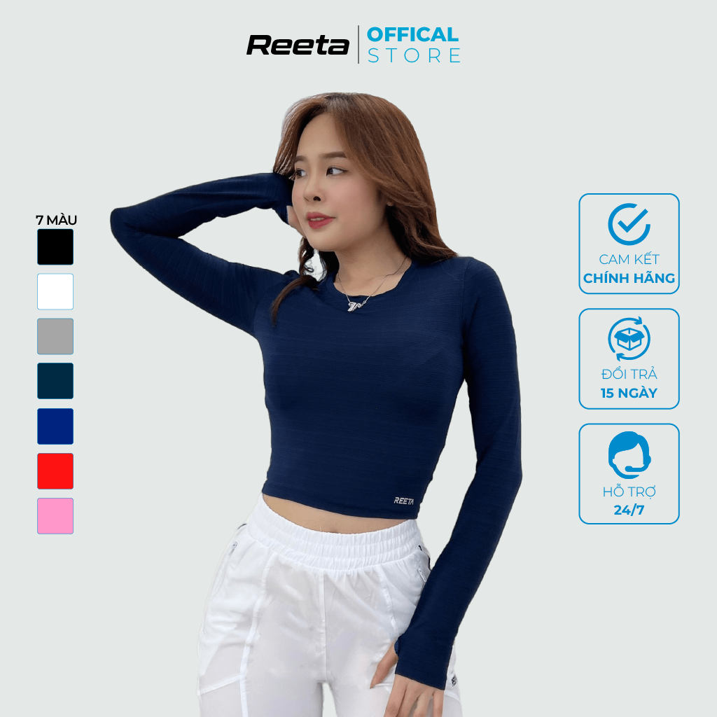 Áo Croptop tay dài dáng thể thao nữ REETA co giãn 4 chiều thoáng mát thiết kế trơn basic - A1787