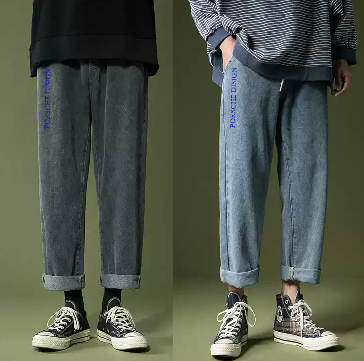 Quần baggy jean nam lưng thun - Quần jean nam ống rộng in chữ