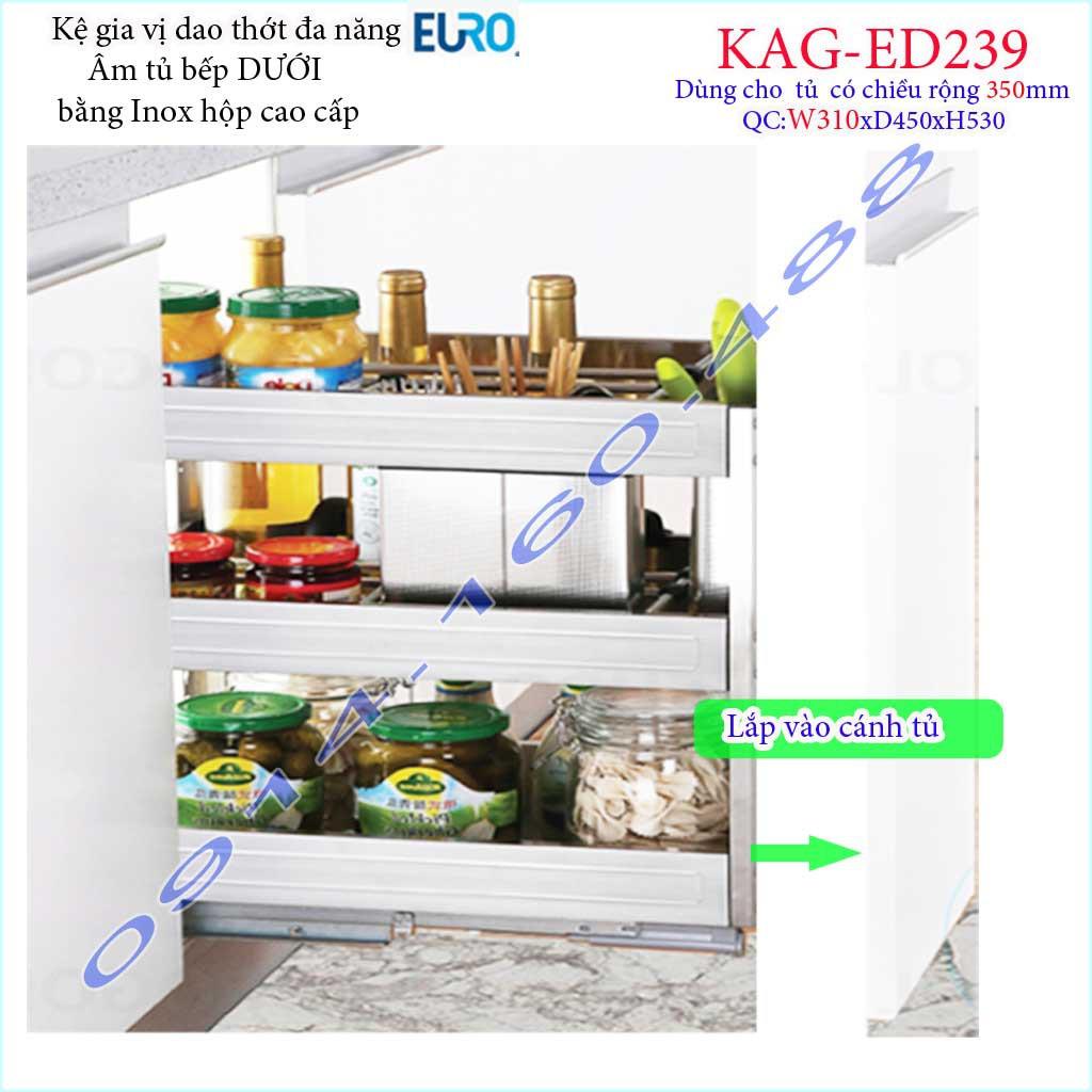 Kệ Gia vị 3 tầng Euro KAG-ED239, kệ đựng gia vị có ray kéo giảm chấn âm tủ bếp 35cm