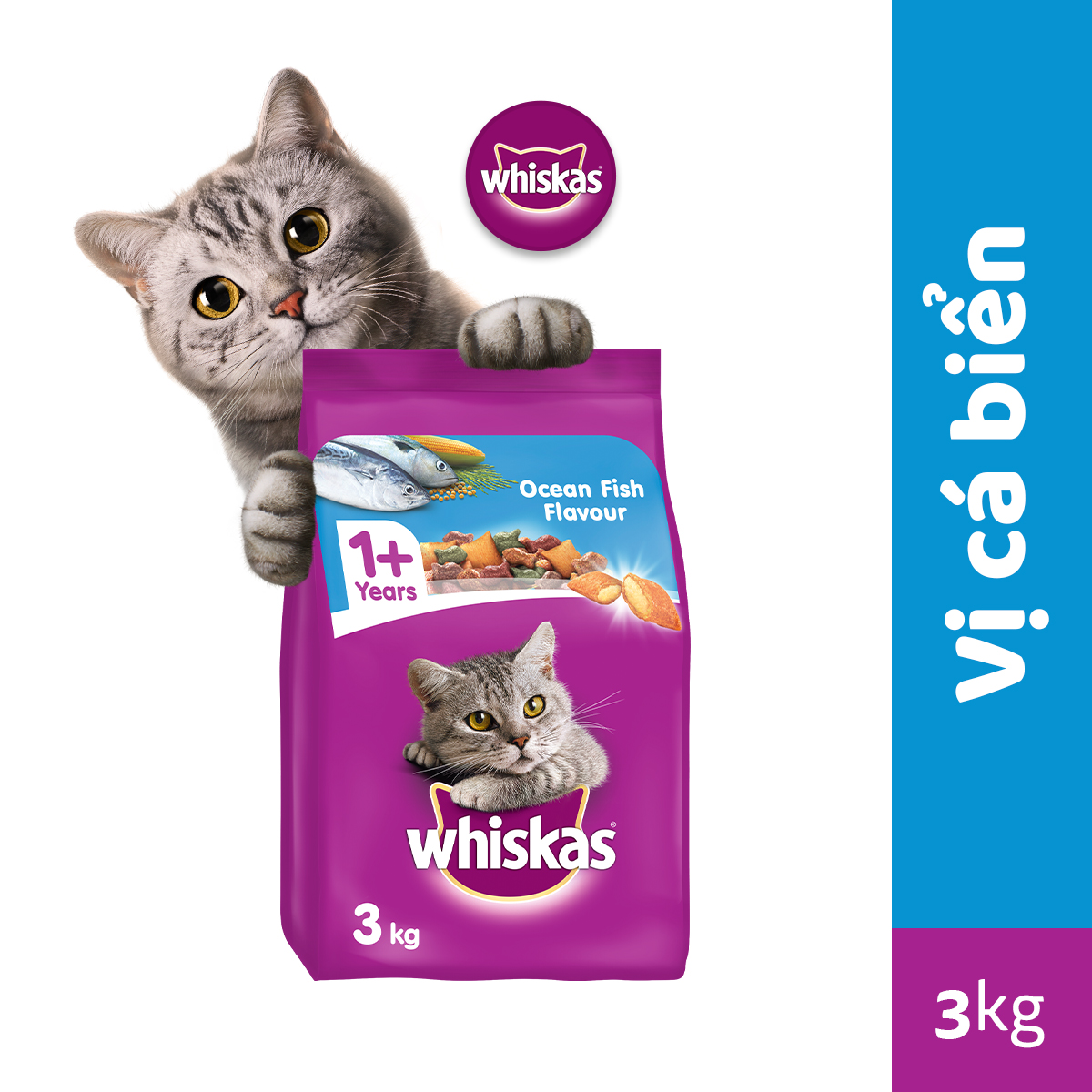 Thức ăn mèo whiskas vị cá biển túi 3kg