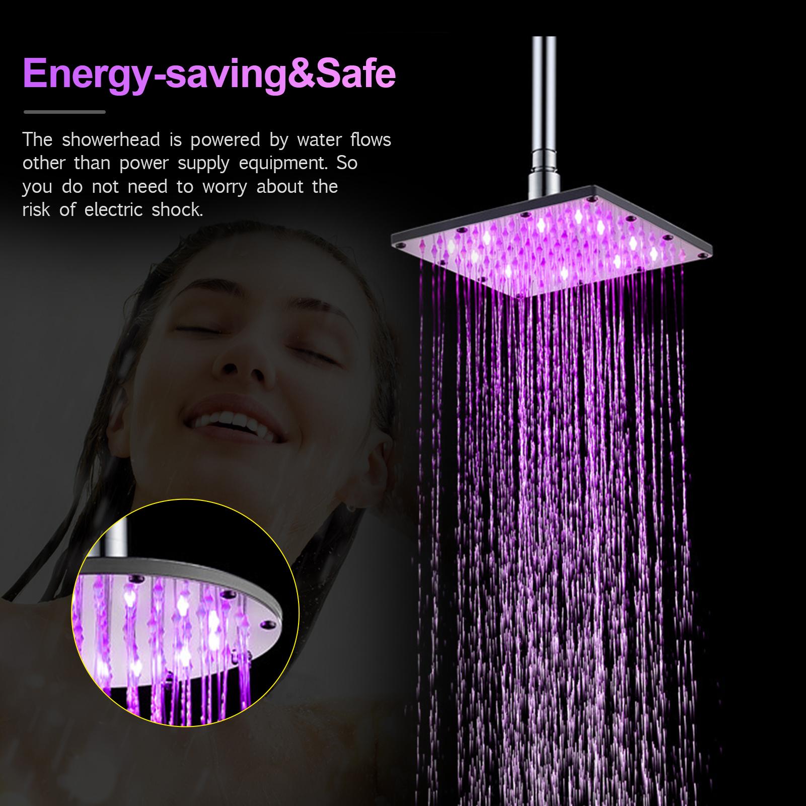 Đầu vòi sen tự động hình vuông 12inch có đèn Led nhấp nháy bằng chất liệu ABS phủ kim loại chống ăn mong chiệu nhiệt cao